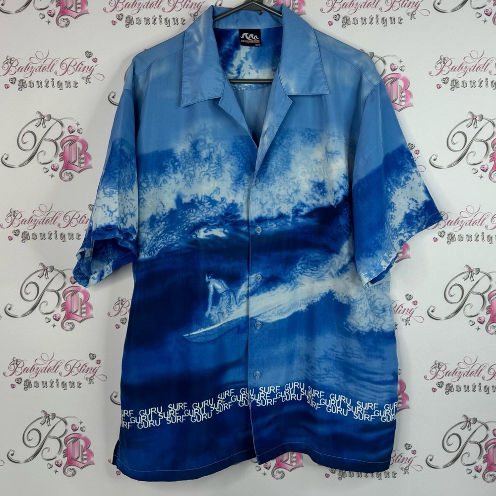 Surf guru button up Tshirt vintage surf 🏄♂️ scene Ocean Wave Print y2k Shirt